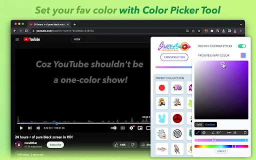 I-customize ang YouTube Progress Bar: Sweezy Extension Free Download - Screenshot 3